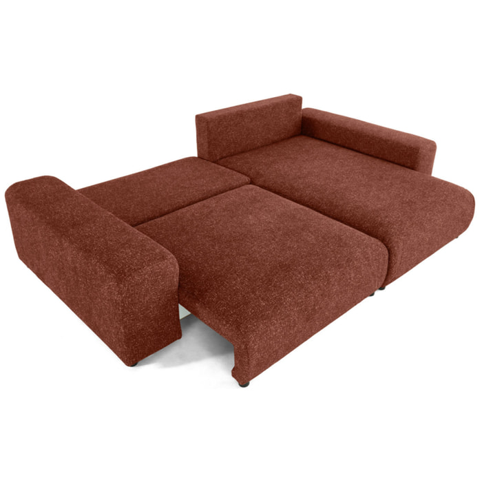 Spice - canapé d'angle réversible 4 places convertible avec coffre en tissu moucheté - Terracotta