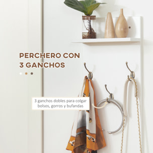 Conjunto de Recibidor con Espejo Perchero y Zapatero Mueble de Entrada con 2 Puertas 3 Ganchos y Estantes para 8 Pares de Zapatos para Pasillo 80x36x47 cm 30x11,5x80 cm Blanco