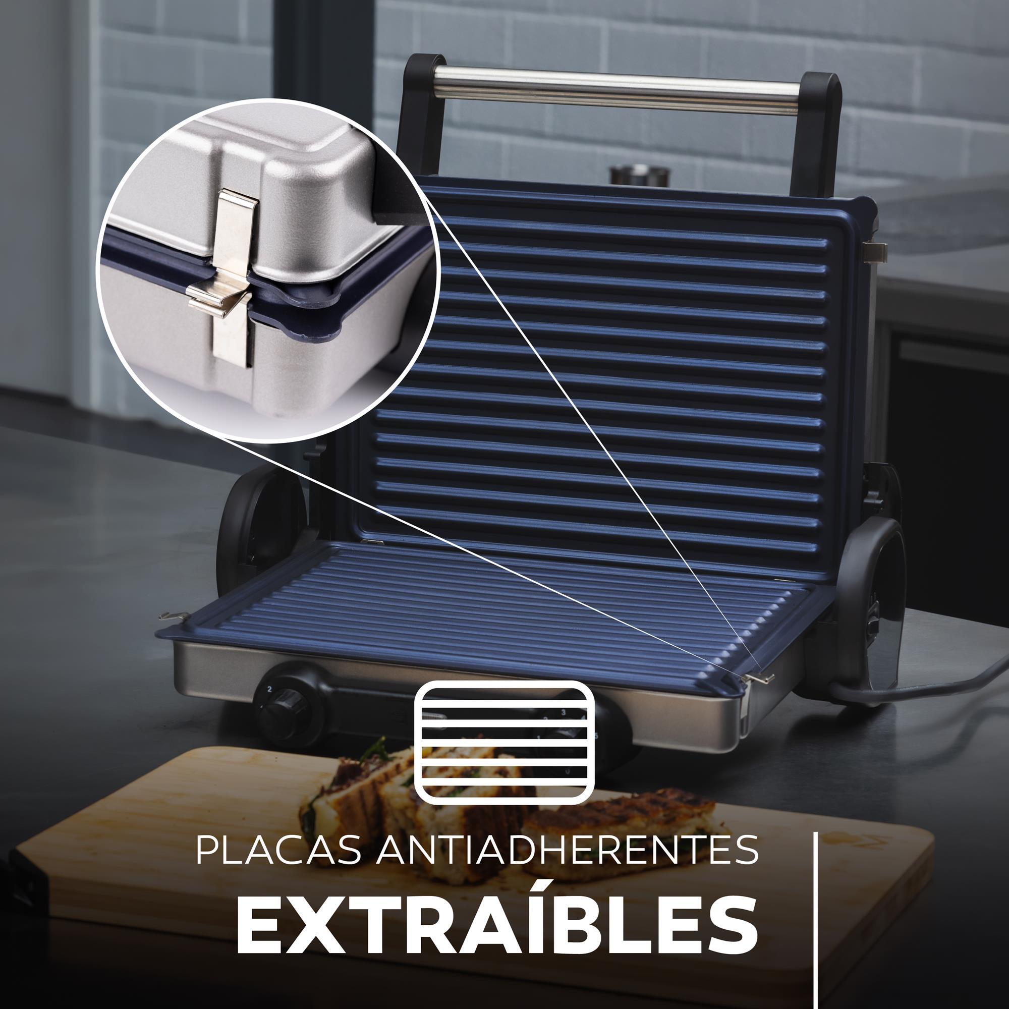 Parrilla eléctrica foodies antiadhernte con grill de 12x32x40cm de 2200w en acero inox y abs y 3 funciones masterpro