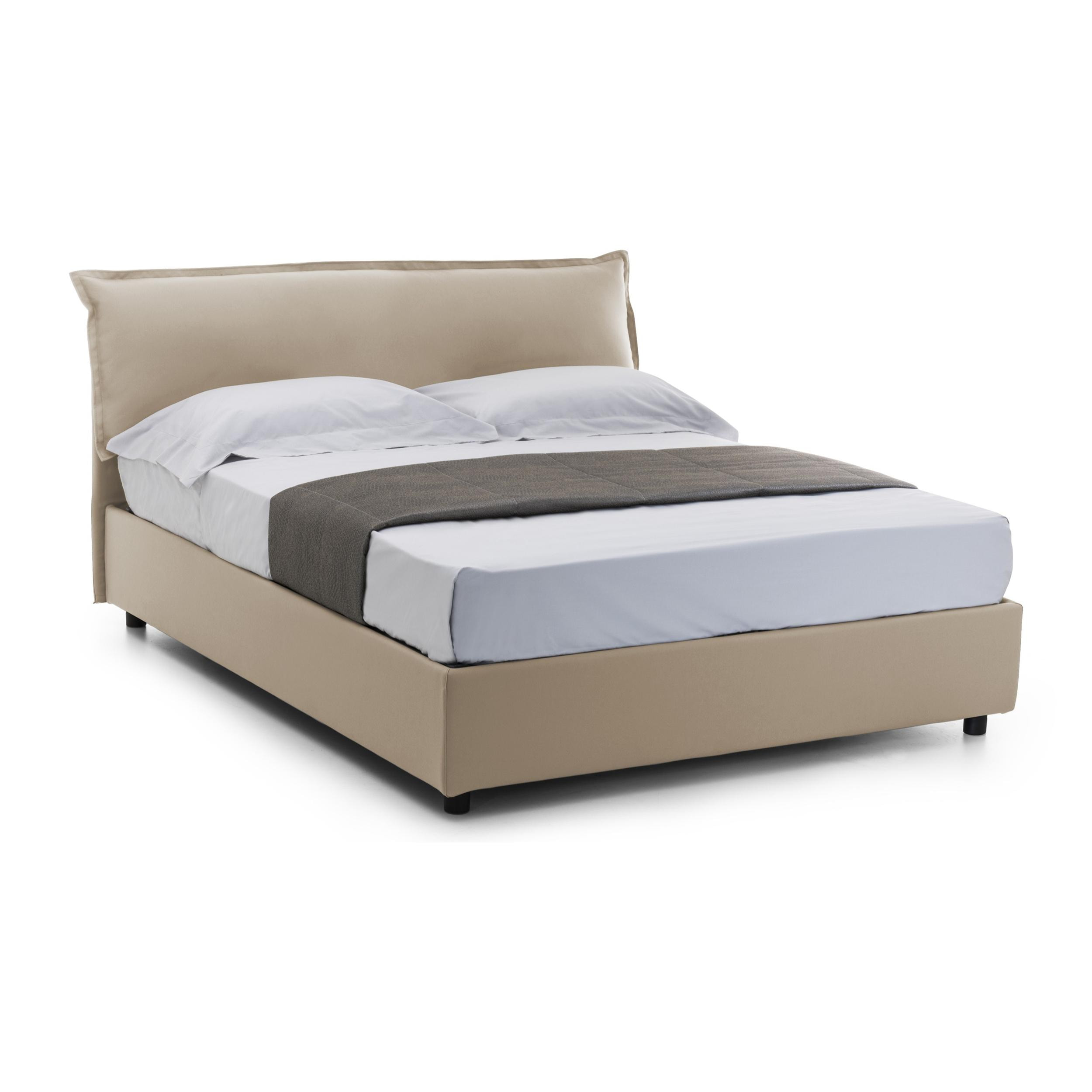 Letto matrimoniale Cloe, Letto contenitore sfoderabile con testiera e giroletto contenitore imbottiti, 100% Made in Italy, adatto per materasso Cm 160x200, Beige