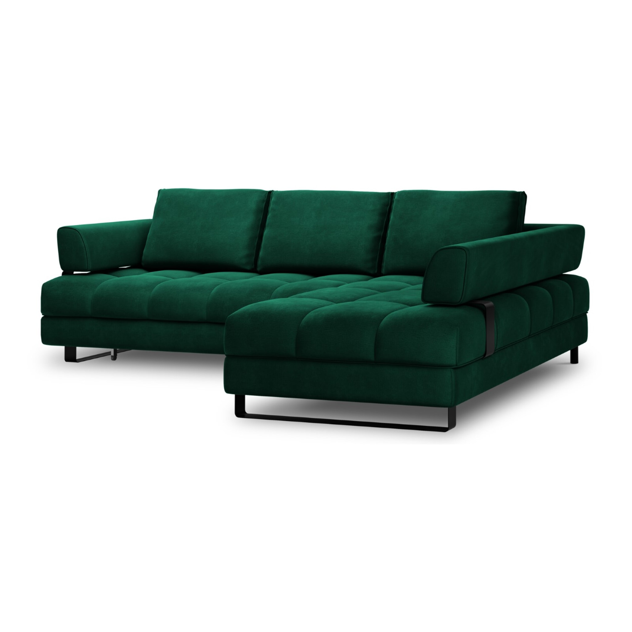 Canapé d'angle droit convertible avec coffre de rangement "Clinton" 5 places en velours vert bouteille