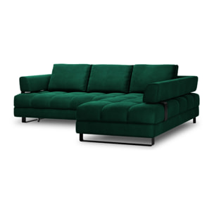 Canapé d'angle droit convertible avec coffre de rangement "Clinton" 5 places en velours vert bouteille