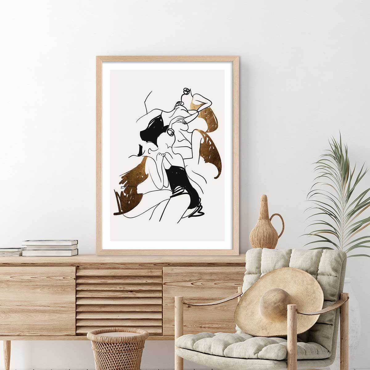 Affiche dessin ""ballerines"" Affiche + cadre en bois - Chêne