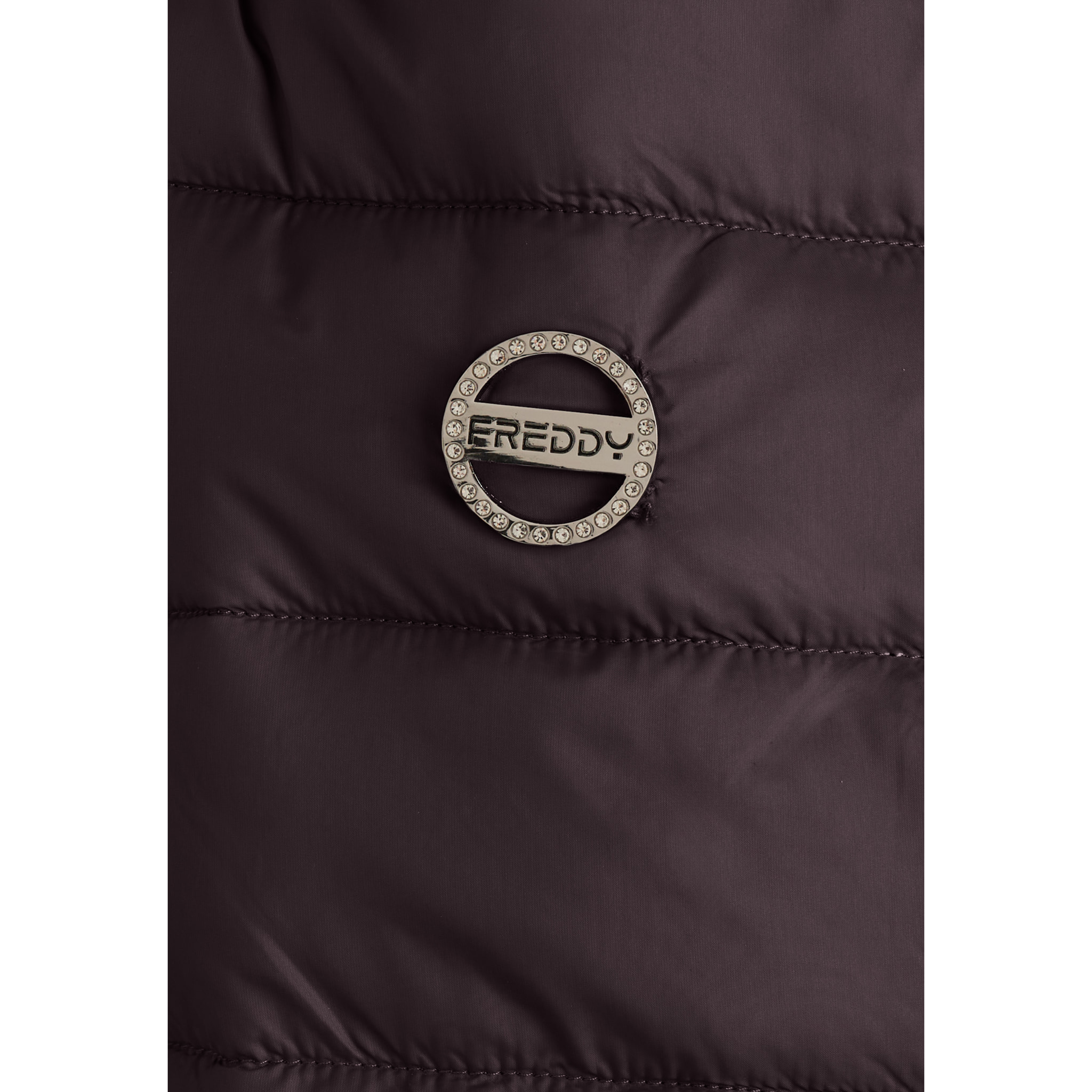 Piumino donna con cappuccio bordato e finitura lucida