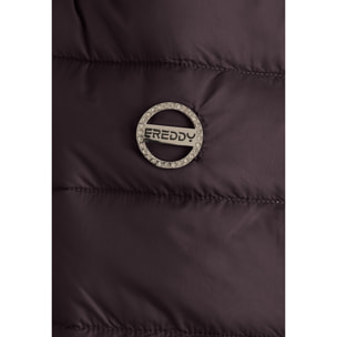 Piumino donna con cappuccio bordato e finitura lucida