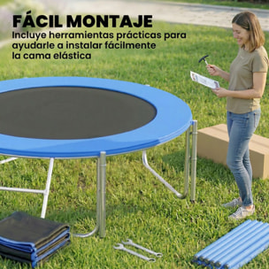 Cama Elástica para Niños Exterior Ø244 cm, Trampolín para Niños de +6 Años con Red de Seguridad, Escalera, Acolchado de Muelles y Marco de Acero Galvanizado, Carga 100 kg
