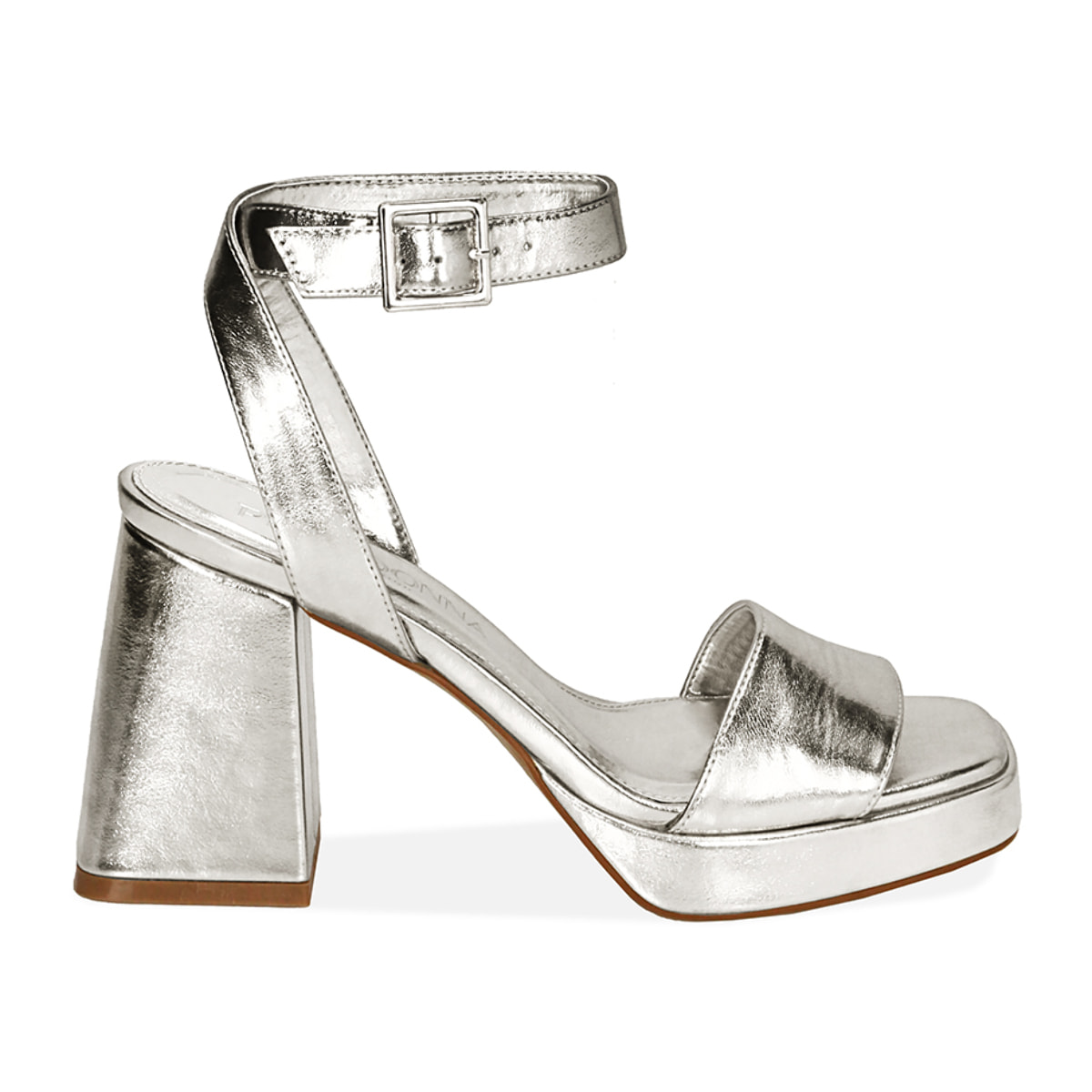Sandali argento laminato, tacco 9 cm