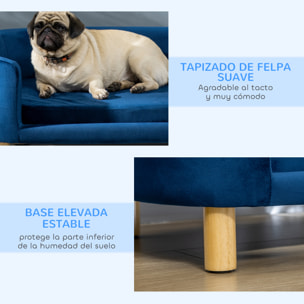 Sofá para Perros Pequeños, Cama para Perros Elevada con Patas de Madera, Cojín Desmontable y Funda Lavable, Carga 10 kg, 86x55x33 cm, Azul