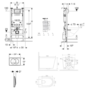 Pack WC bâti-support autoportant Duofix 112cm + WC suspendu sans bride + abattant SoftClose + plaque blanche (CETORGEBX-SP)