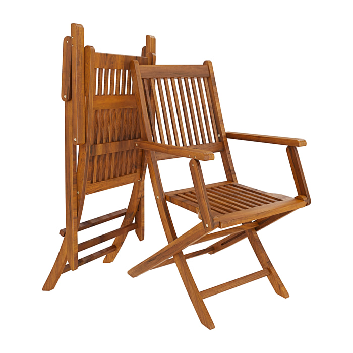 Set di 2 Sedie Da Giardino Pieghevoli In Legno Massiccio Naturale Di Acacia Con Braccioli Seduta e Schienale Alto Con Doghe Per Giardino 91x58x52 cm
