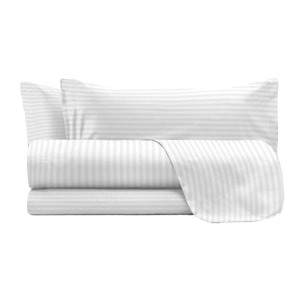 COMPLETO LETTO SATIN STRIPES, 100% Raso di Poliestere, Tinta Unita, Made in Italy - BIANCO