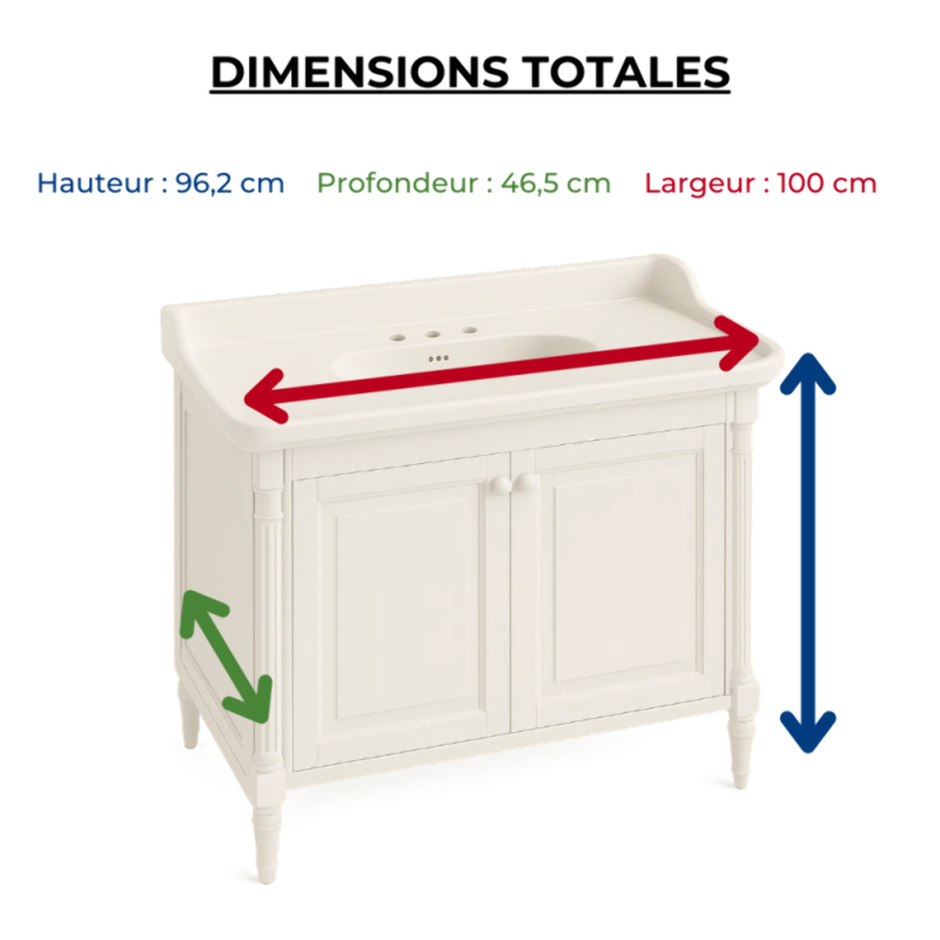 Pack meuble vasque 3 trous Cléo 1889 blanc velours + colonne droite + mélangeur croisillons chrome