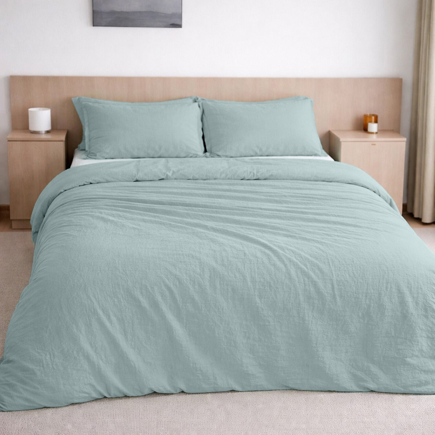 Drap housse - bonnet:30cm 100% gaze de coton lavé bleu givrée