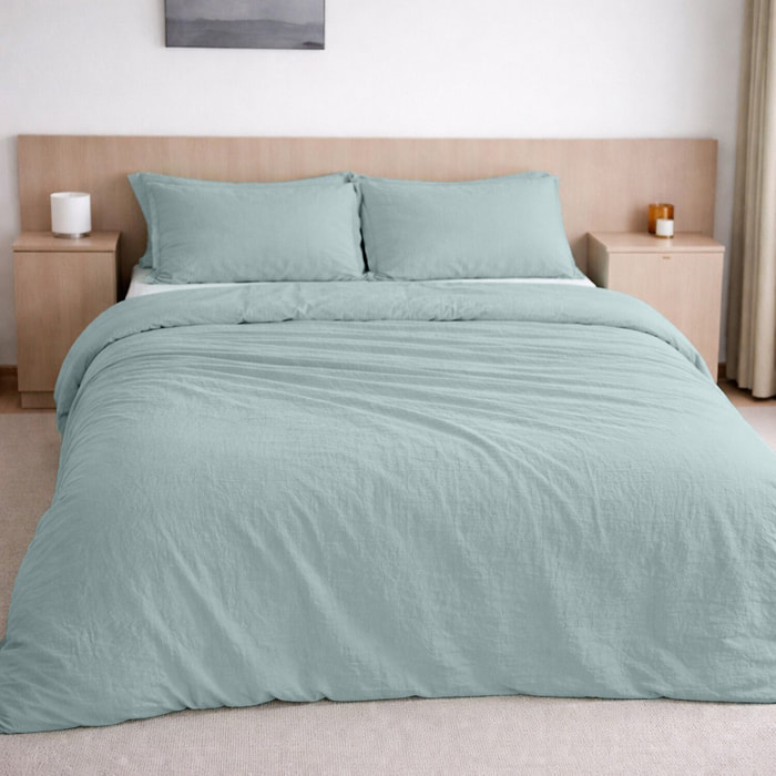 Drap housse - bonnet:30cm 100% gaze de coton lavé bleu givrée