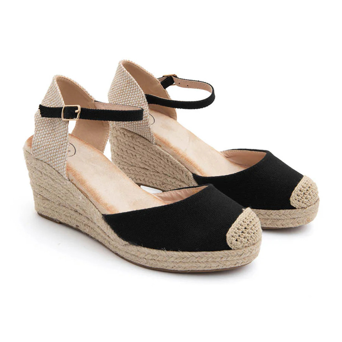 Espadrillas in tela a zeppa con cinturino - NERO