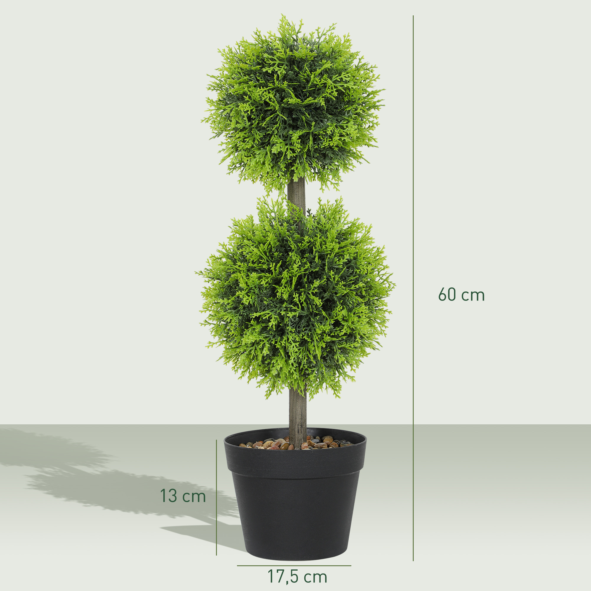 Lot de 2 cyprès artificiels topiaires en forme de boules x 2 H.60cm avec pots