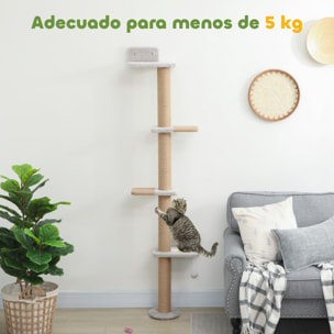 Árbol para Gatos de Pared de 5 Niveles, Rascador para Gatos Estrecho con Bola de Juguete y Rascadores de Sisal, 48x21x180 cm, Gris Claro