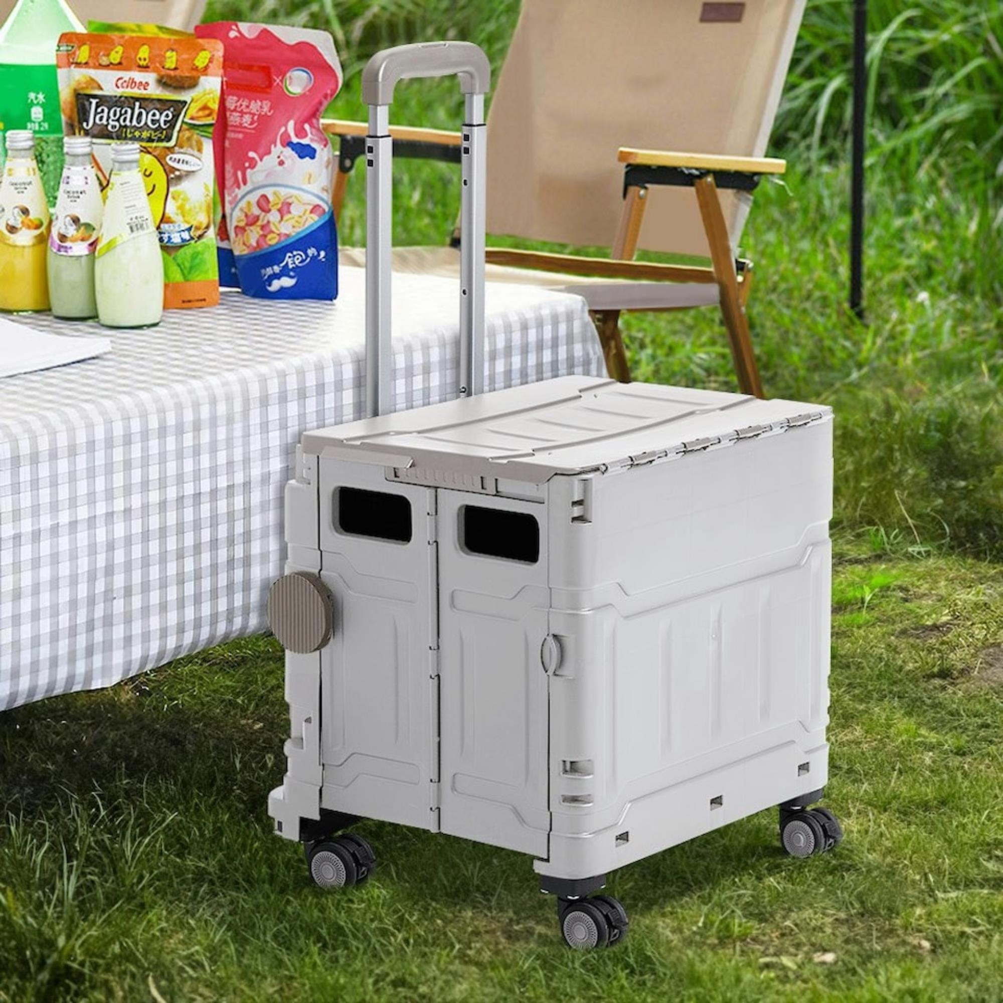 Carrito de almacenaje Plegable 43,5x44x93cm con 4 ruedas giratorias de 360º color Gris-56L