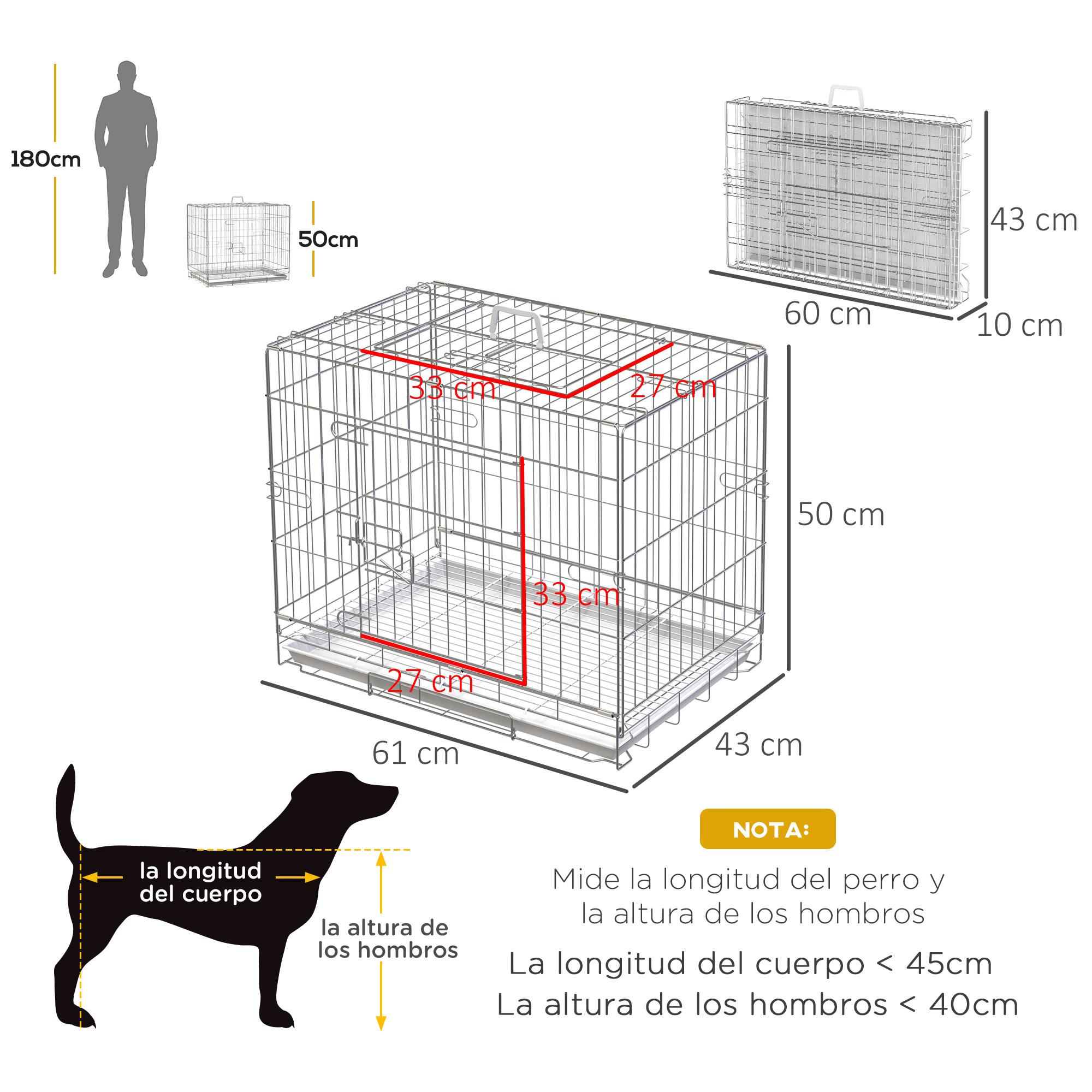 Jaula Plegable para Perros Perrera Metálica 61x43x50 cm Jaula Metálica para Perros con Bandeja Extraíble y 2 Puertas con Pestillo Blanco