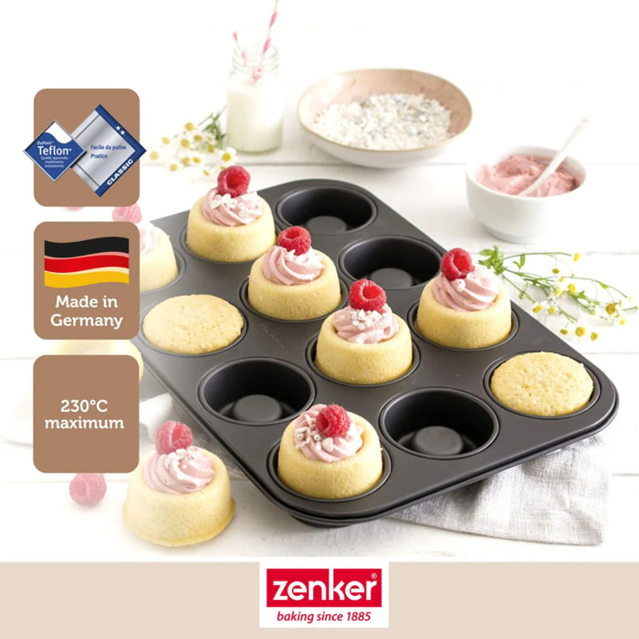 Ensemble avec 1 Moule 12 babas au rhum, 1 spatule Zenker et 2 bols à mixer en inox Fackelmann