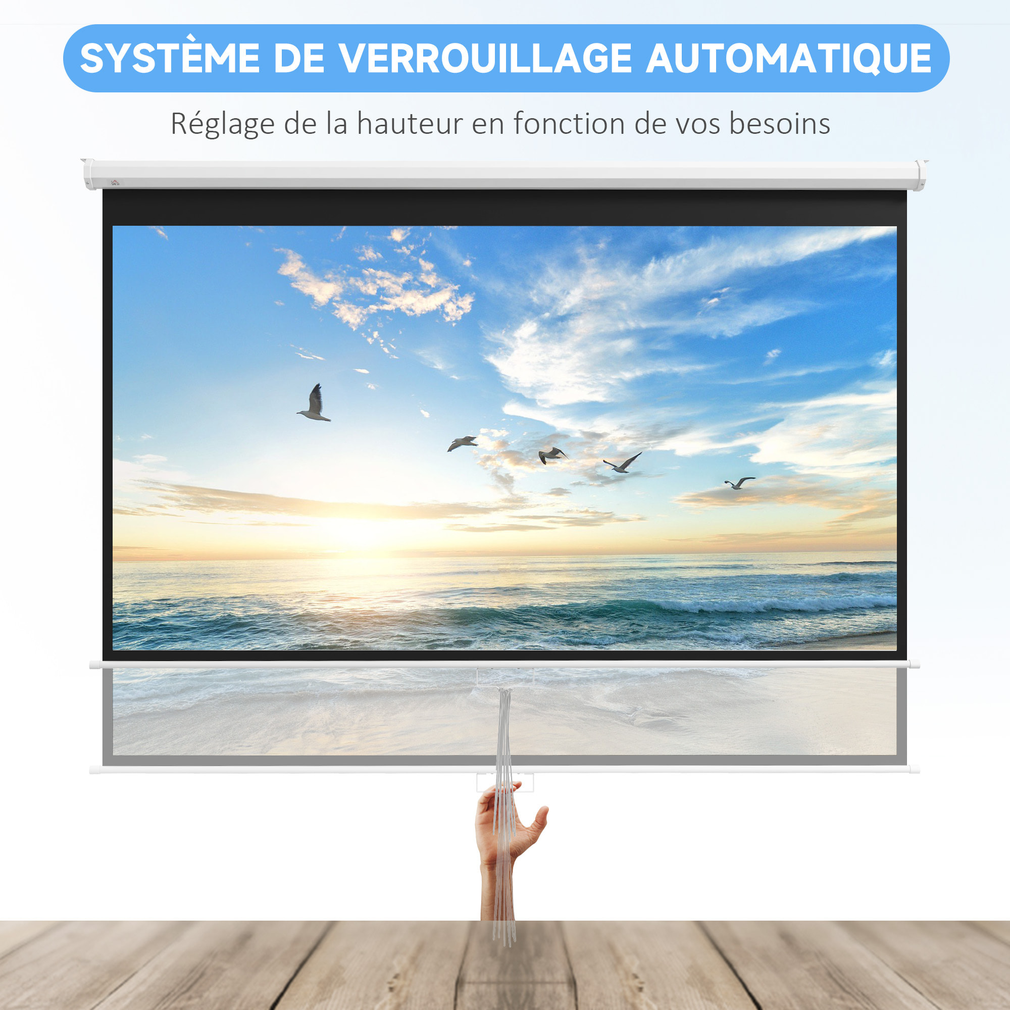 Écran de projection home-cinéma TV format 16:9 120 pouces 4K HD métal PVC blanc