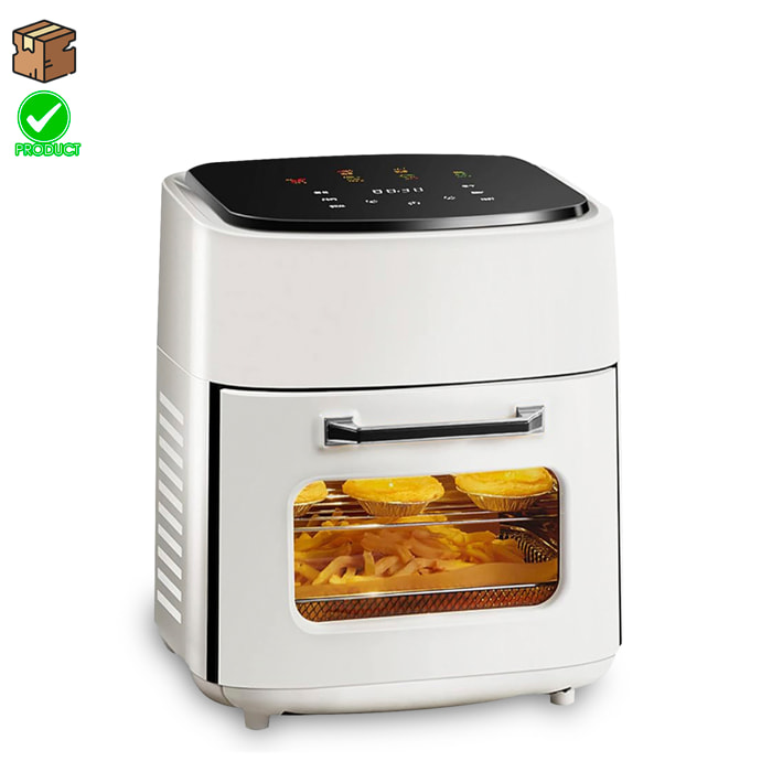 Friggitrice ad aria 2 in 1 con forno. 15L, 1800W. Pannello touch, riscaldamento 3D, griglia in acciaio inossidabile antiaderente. PRODOTTO CON IMBALLAGGIO DANNI.