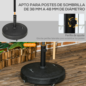 Base de Sombrilla de Jardín de Resina de 25 kg con Ruedas y Asa Retráctil Soporte de Parasol Cuadrado para Postes de Ø38/48 mm para Terraza Patio Ø53x41 cm Negro