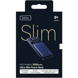 Batterie externe INIU 5000 mAh magnet Qi2 MagPro slim bleu