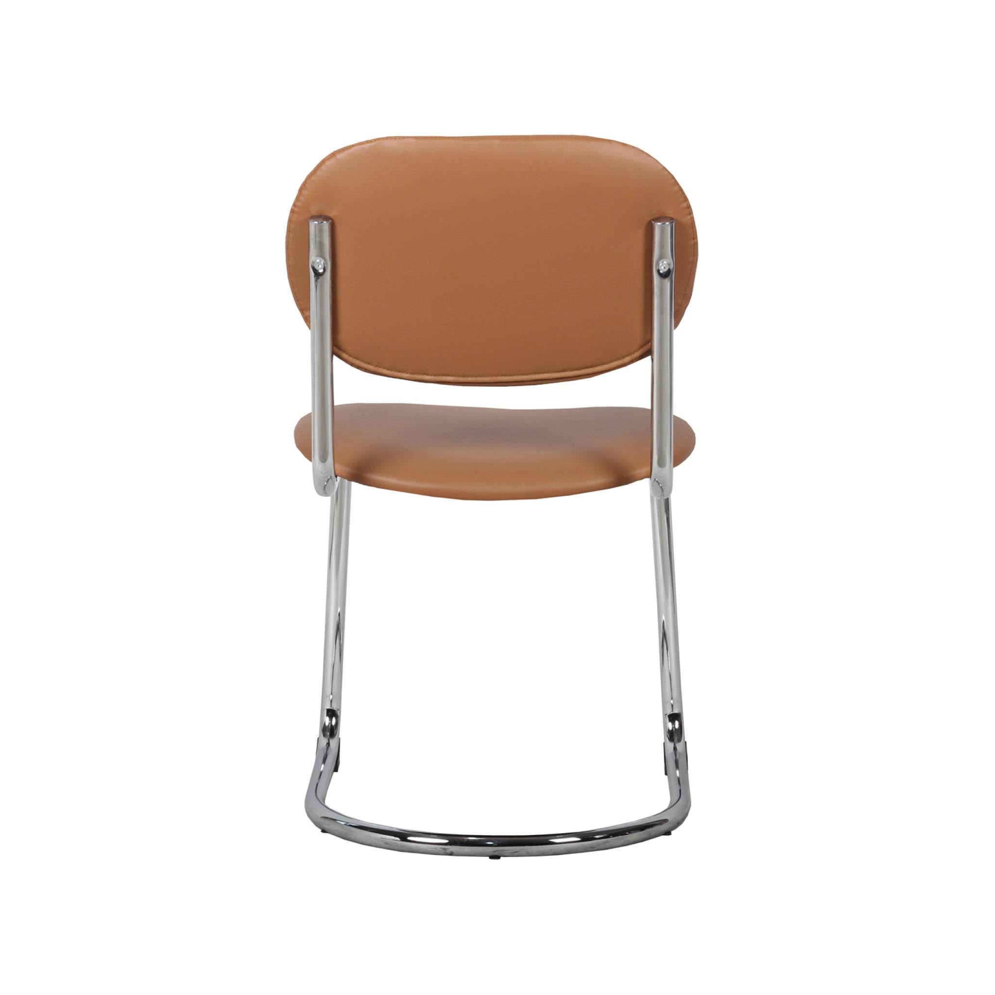 Lot de 2 chaises cantilever arrondie métal. similicuir marron et pieds chromés - L 47 x P 54.5 x H 81cm - Maloa