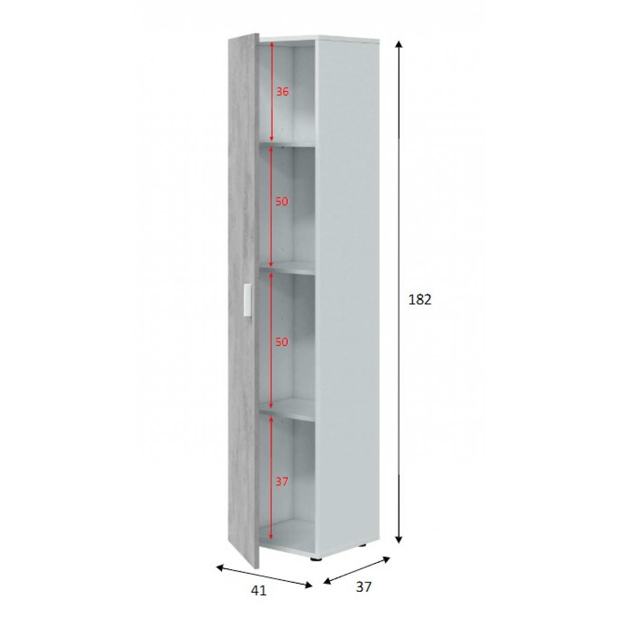 Armadio multiuso Reno, Mobile ausiliario a 1 anta e 3 ripiani, Guardaroba moderno, Mobile alto a colonna, cm 41x37h182, Cemento e Bianco