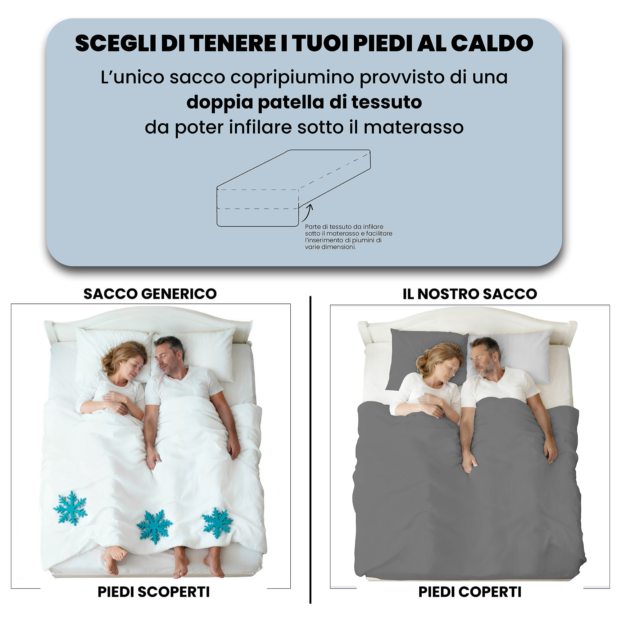 PARURE COPRIPIUMINO NATURAL COLOR, 100% Cotone, Made in Italy - FUMO/GRIGIO CHIARO