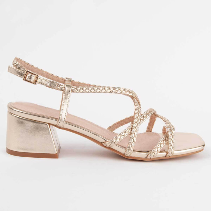 Sandalia De Tacón - Dorado - Altura: 5 Cm
