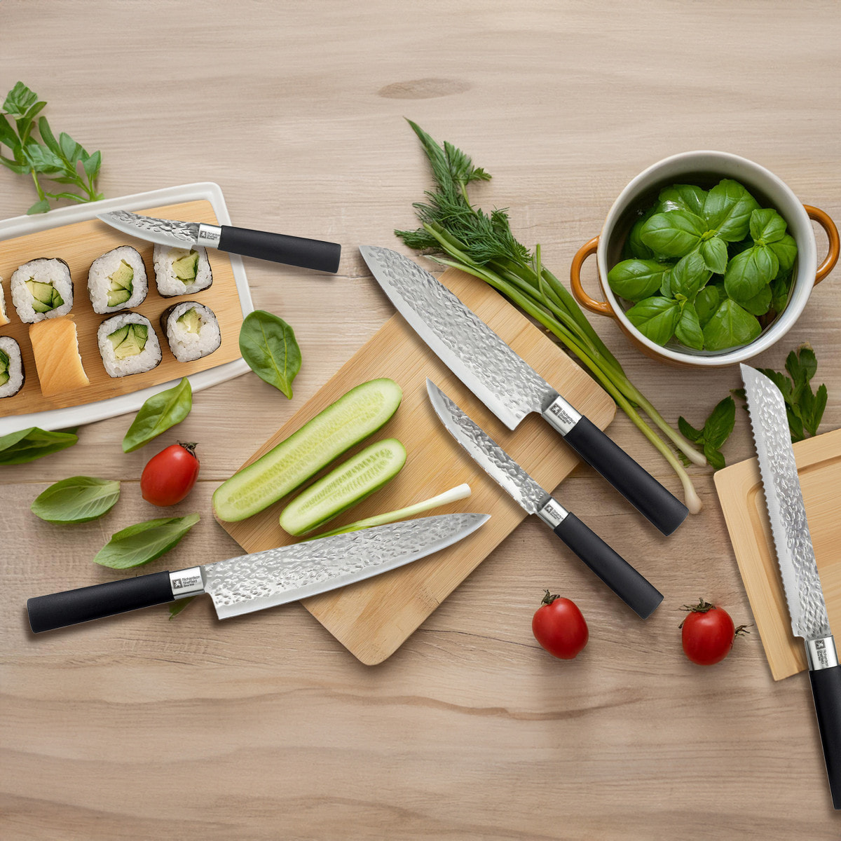 Katana - Bloque espagueti negro con 5 cuchillos de cocina