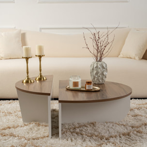 BONY Table basse ronde podium bois noyer et blanc 90cm