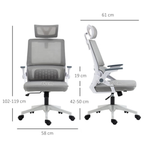 Silla de Oficina de Malla con Función de Basculante Silla de Escritorio Giratorio Altura Reposacabezas Ajustable y Reposabrazos Carga 120 kg para Estudio 58x61x102-119 cm Gris