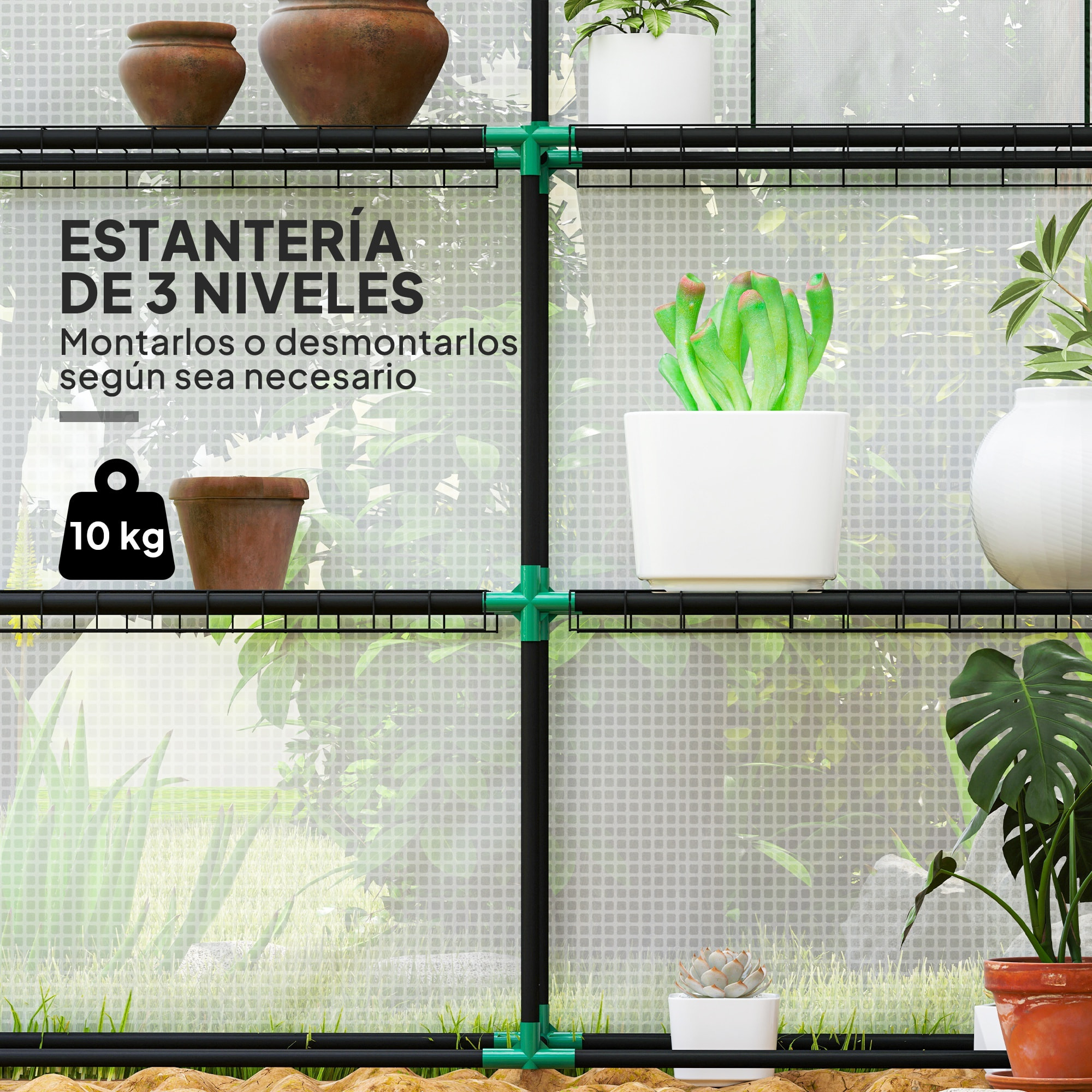 Invernadero de Exterior Invernadero Pequeño de 3 Niveles con 6 Estantes Puerta Enrollable Cubierta de PE y Marco de Acero para Cultivos Plantas Flores 140x143x190 cm Blanco