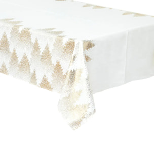 Nappe imprimée sapin 140x360cm blanc et or