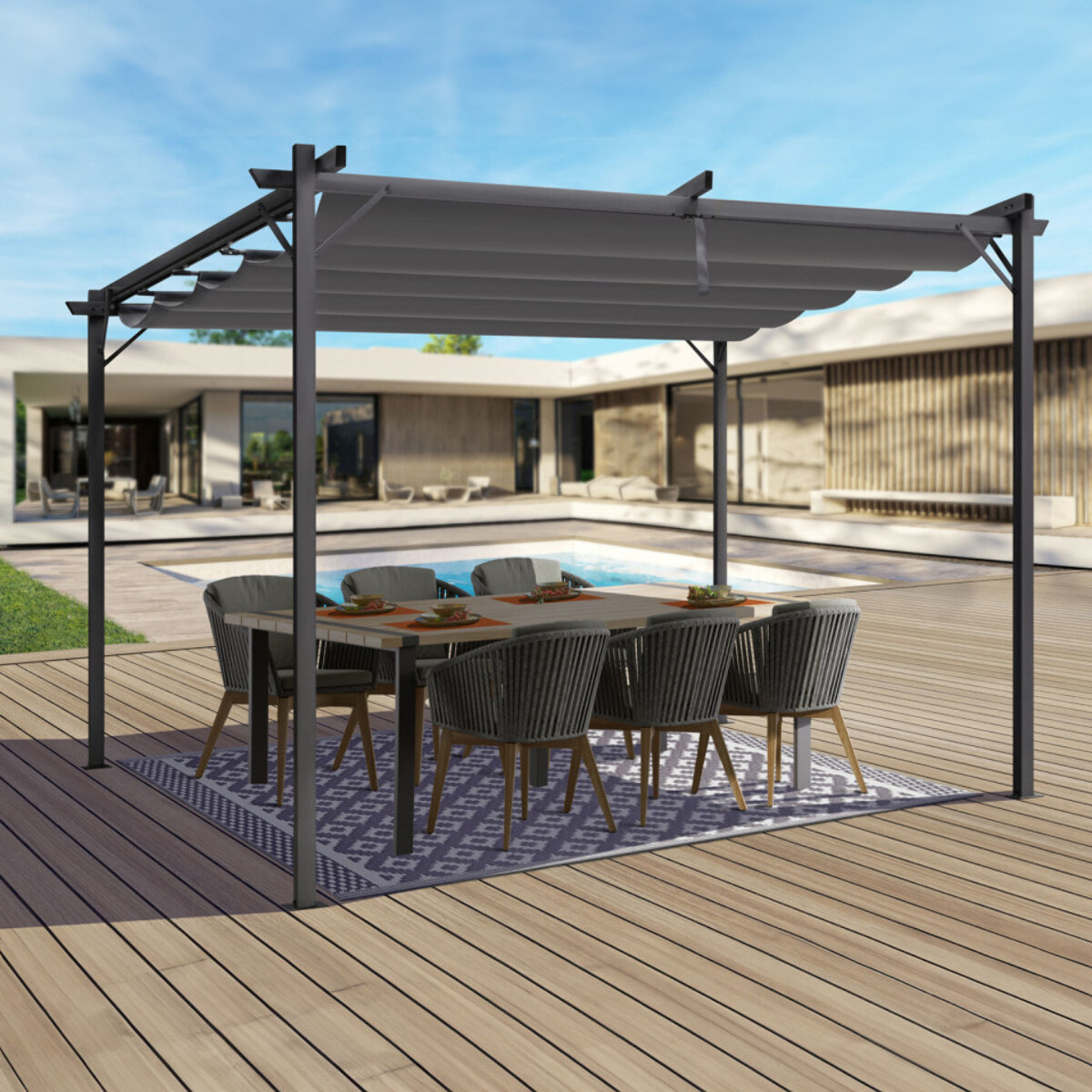 Pergola Marina en acier et toit rétractable gris 3x3m