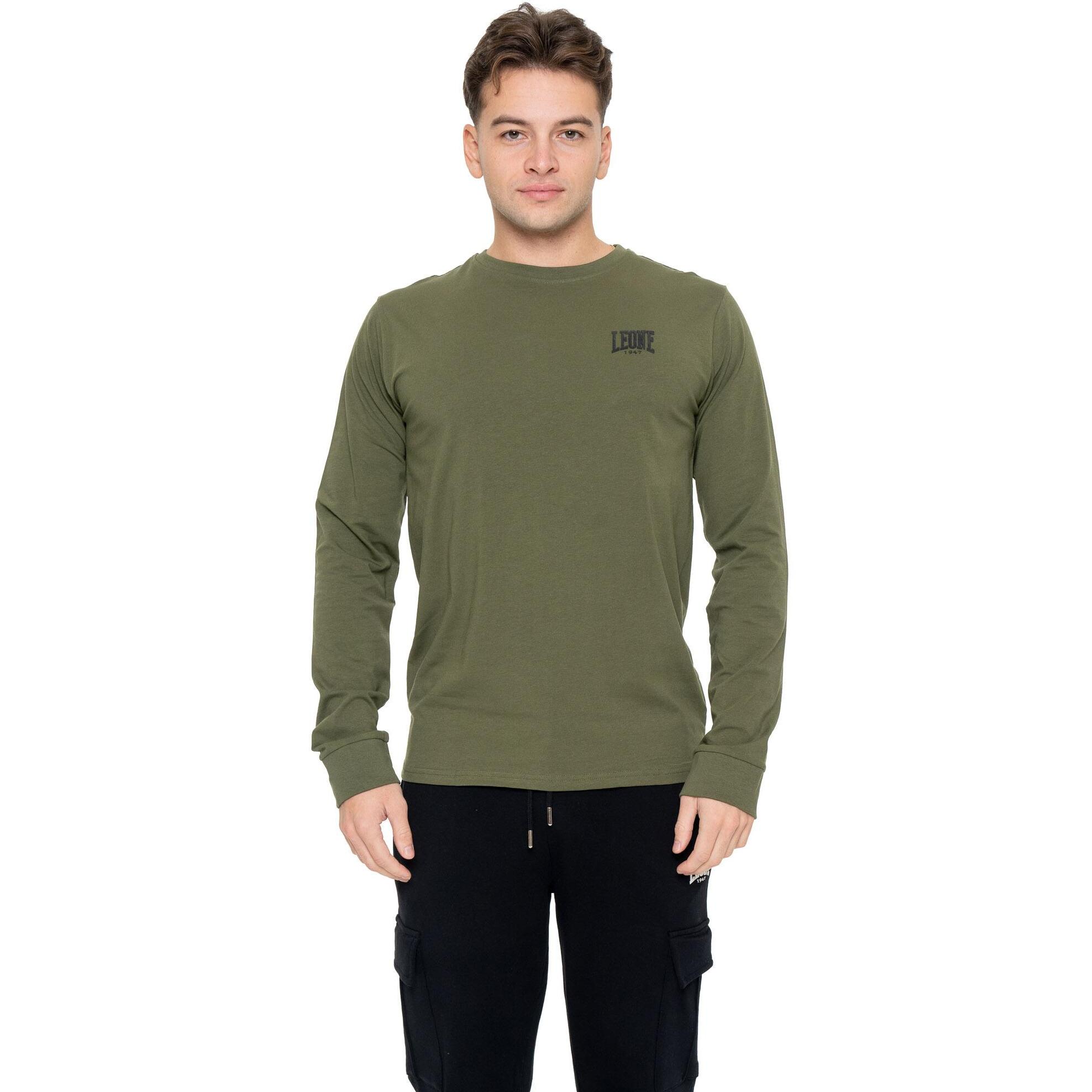 Camiseta de algodón elástico de manga larga con logo grande "Basic" para hombre