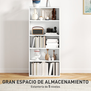 Librería de 5 Niveles Estantería de Libros con 3 Estantes Ajustables para Sala de Estar Oficina Dormitorio 60x24x133,5 cm Blanco