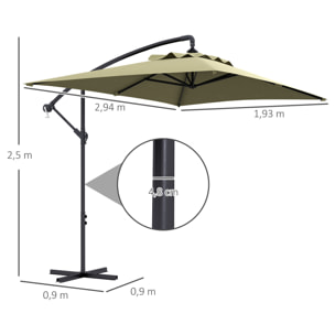 Parasol Excéntrico 294x193 cm Sombrilla de Jardín con Base Cruzada y Manivela Impermeable Protección UV Sombrilla para Terraza Patio Beige