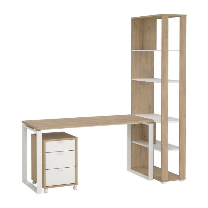 Scrivania Etienne, Scrittoio multiuso, Tavolo per ufficio porta PC, Piano di lavoro, 184x80 h205 cm, Rovere e Bianco