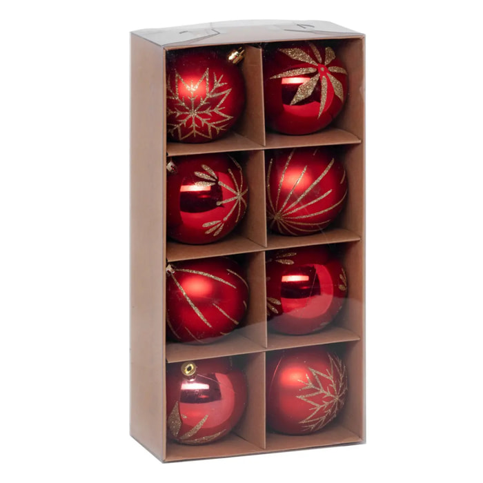 Boules de Noël "Colorama de Noël" lot de 8 en plastique recyclé D8cm rouge doré