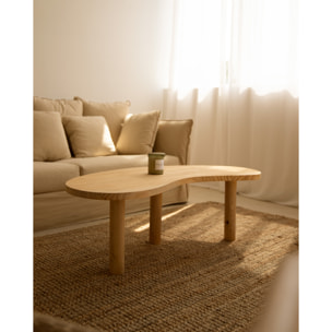 Table basse en bois massif aux formes organiques en teinte chêne moyen en différentes tailles