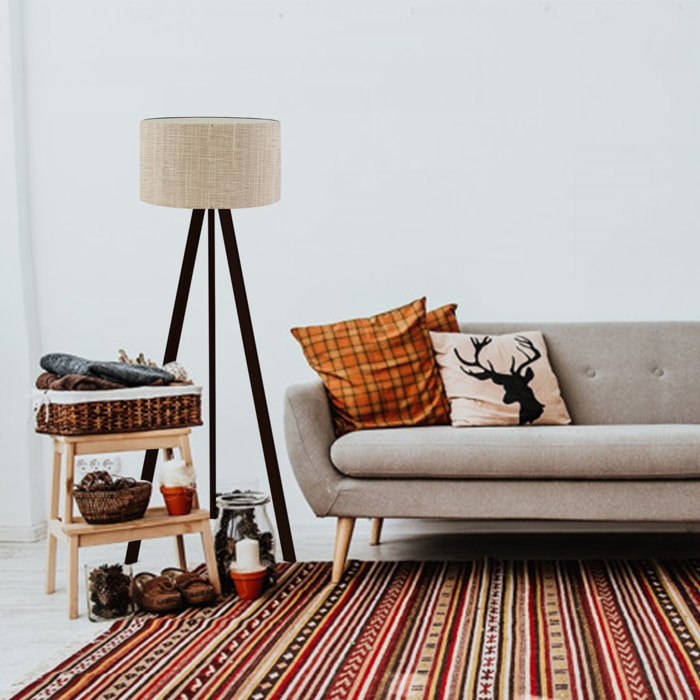 Lámpara de Pie H.140cm en PVC y Madera en color Beige
