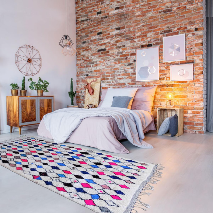 Authentique tapis berbère fait à la main en laine motif ethnic GILU