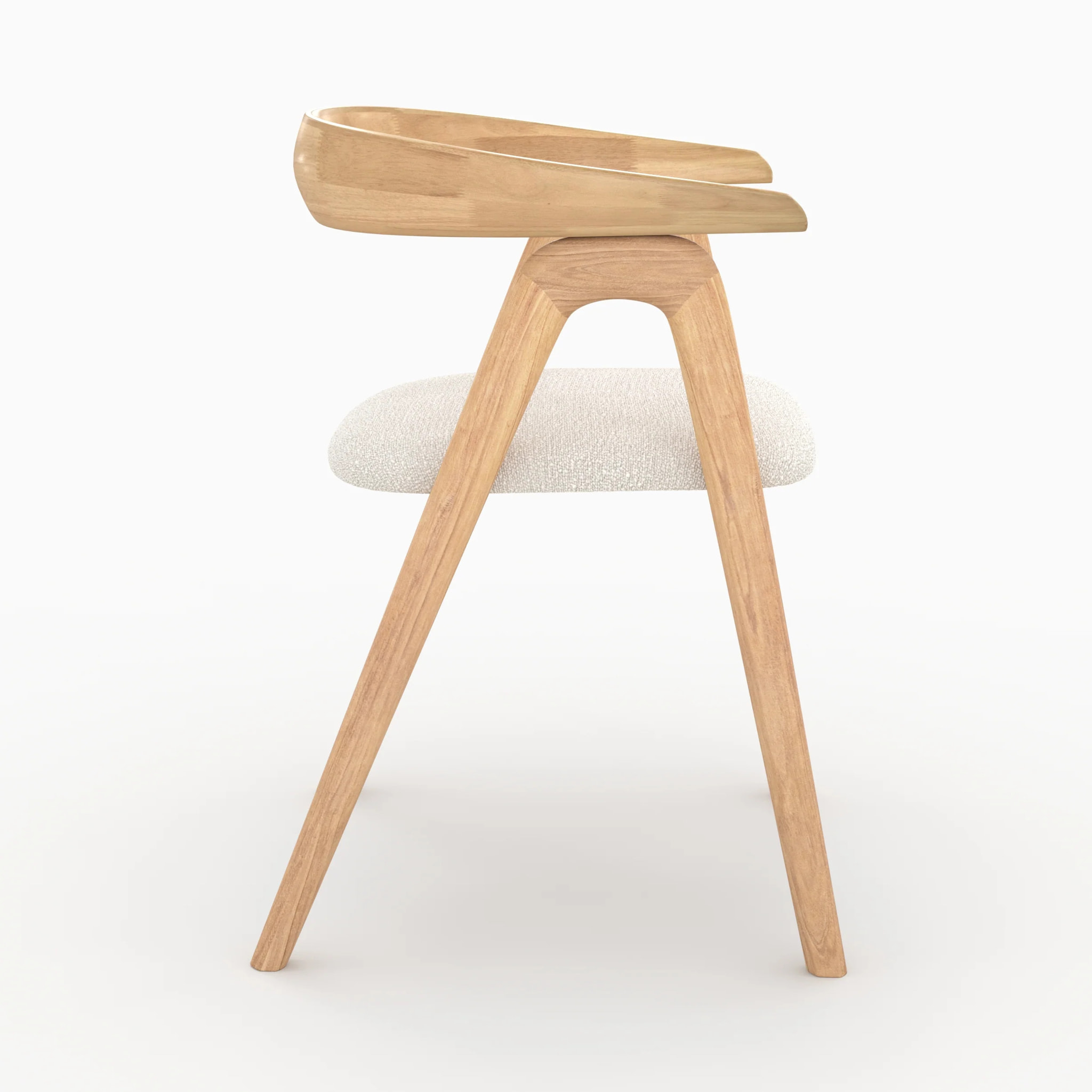 Chaise en bois d'hévéa clair et tissu bouclé crème - Hawa