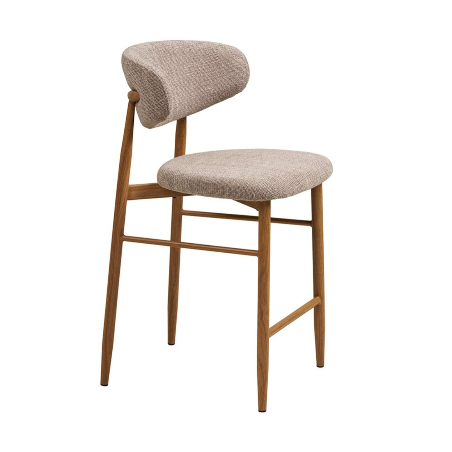 Eddie - lot de 2 tabourets en tissu texturé - pieds en acier effet bois - Bois / Beige