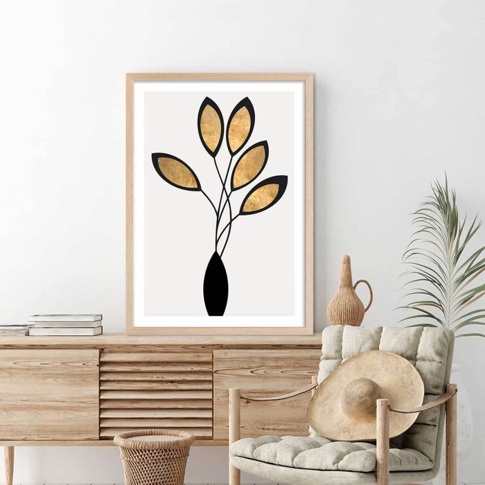 Poster bouquet de bronze Affiche + cadre en bois - Chêne