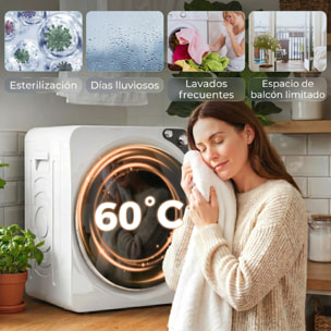Secadora de Ropa 5 kg, Secadora de Evacuación Compacta 1000W, 5 Programas, Temporizador, Función Esterilizar, Tambor de Acero Inoxidable, Apilable o para Piso, Blanco